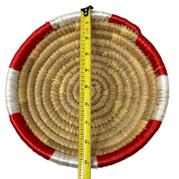 Handwoven Straw Coil Basket Bowl Red White Accents Exuma 9 Inch - Picture 5 of 6